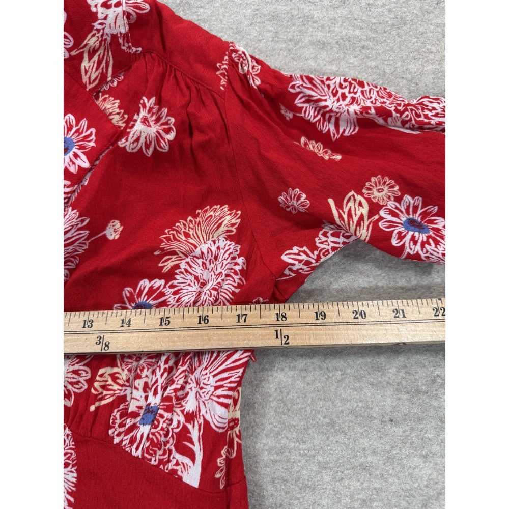 Free People Hawaii Mini Dress Womens M Viscose Floral Short Sleeve Smocked Waist - Picture 9 of 12